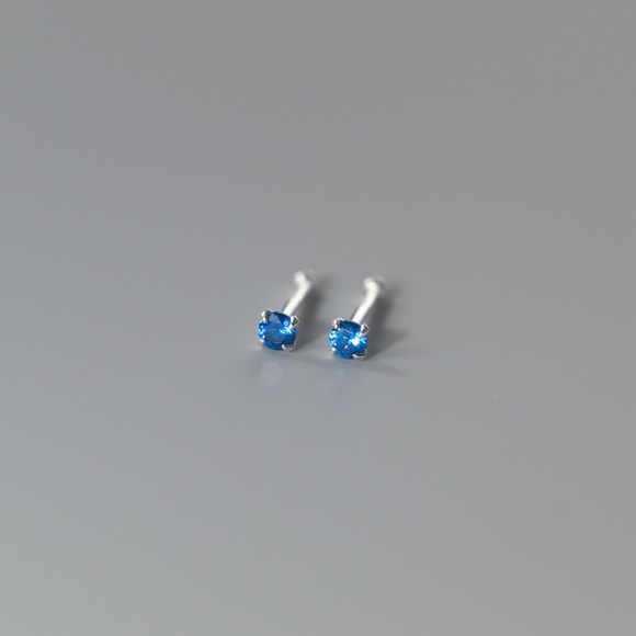 Sterling Silver Blue Earrings Minimal Earrings Rhinestone Classic Stud Earrings - Picture 1 of 5